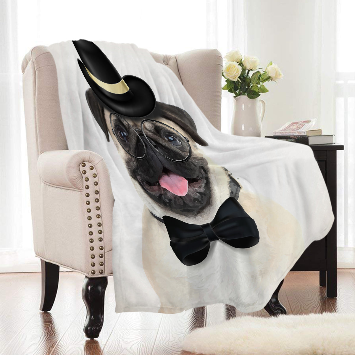 dapper-dog-pug-throw-blanket